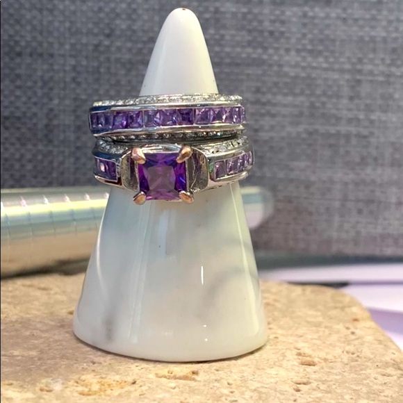 925 Sterling Sliver 2pc Set (Size 7) Amethyst Rings - Picture 2 of 11